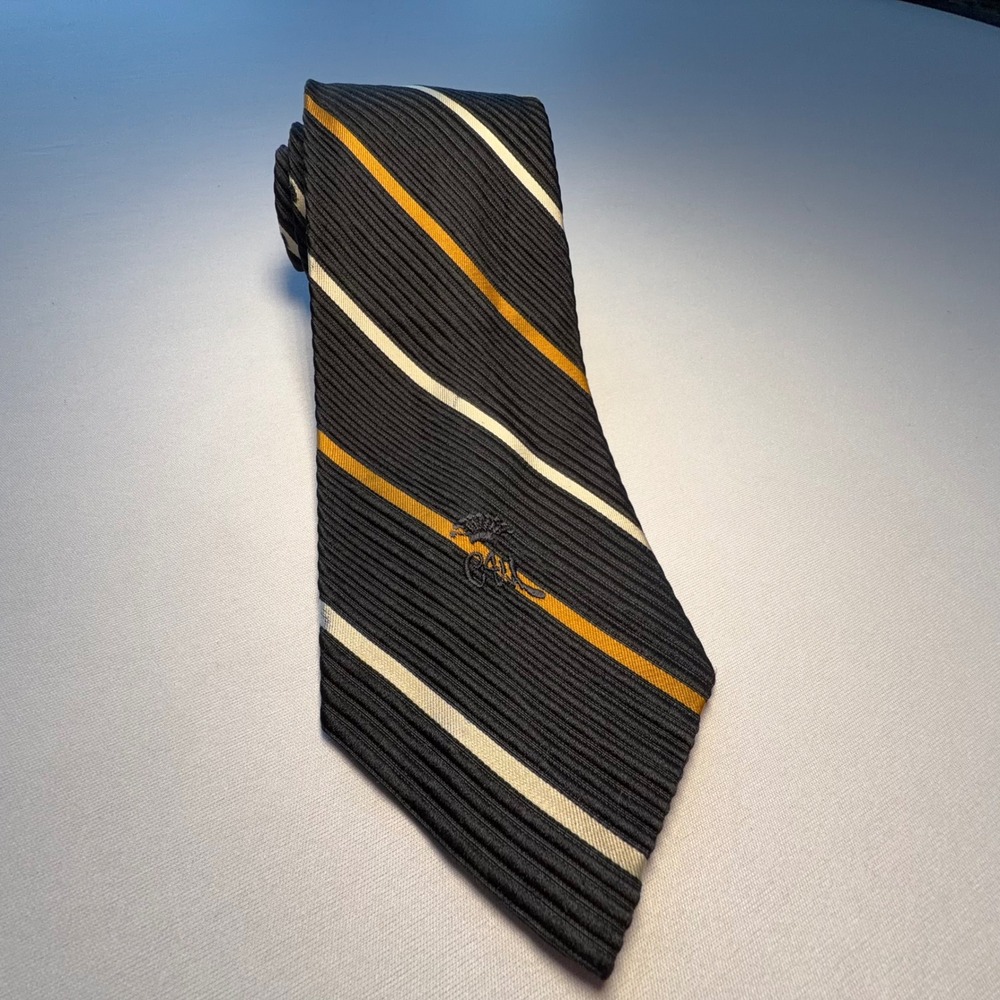Countess Mara Necktie Mens OS Black Gold Silver Ribbed Silk Striped Preppy Ivy